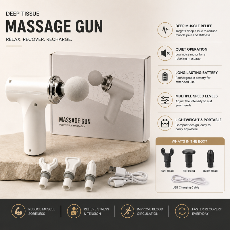 Portable Massage Gun – Deep Tissue Muscle Massager | USB Rechargeable